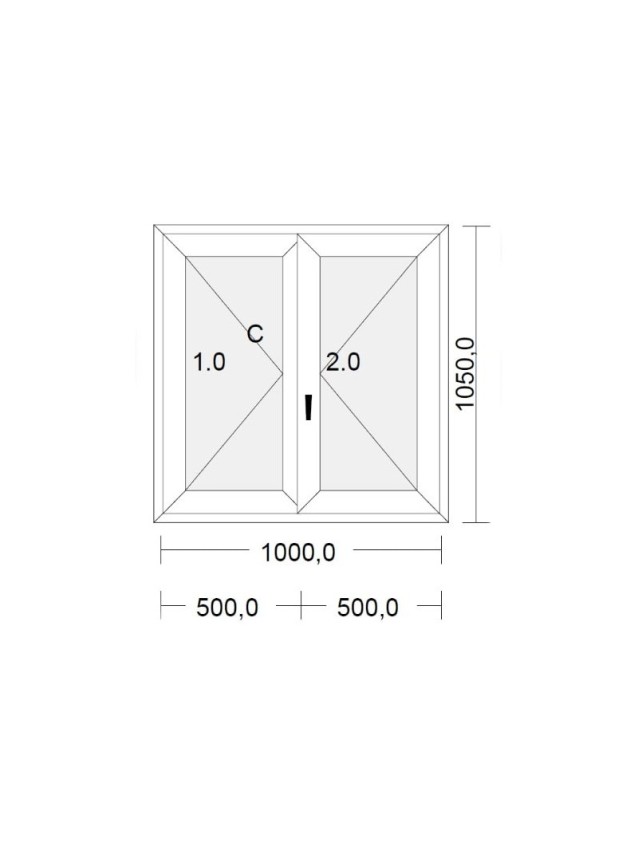 Fenêtre PVC 2 vantaux à la française blanche pour tableau 105 x 100 cm