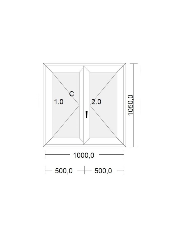 Fenêtre PVC 2 vantaux à la française blanche pour tableau 105 x 100 cm