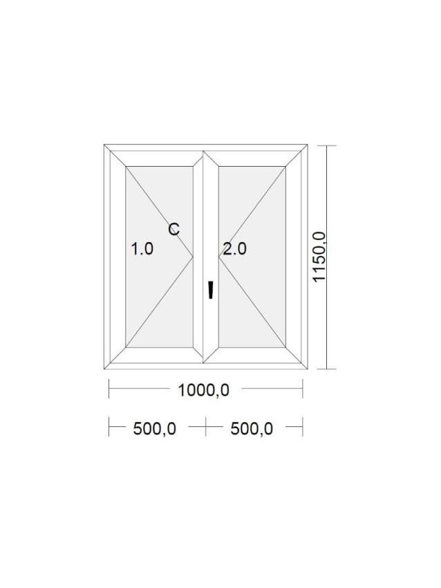 Fenêtre PVC 2 vantaux à la française blanche pour tableau 115 x 100 cm