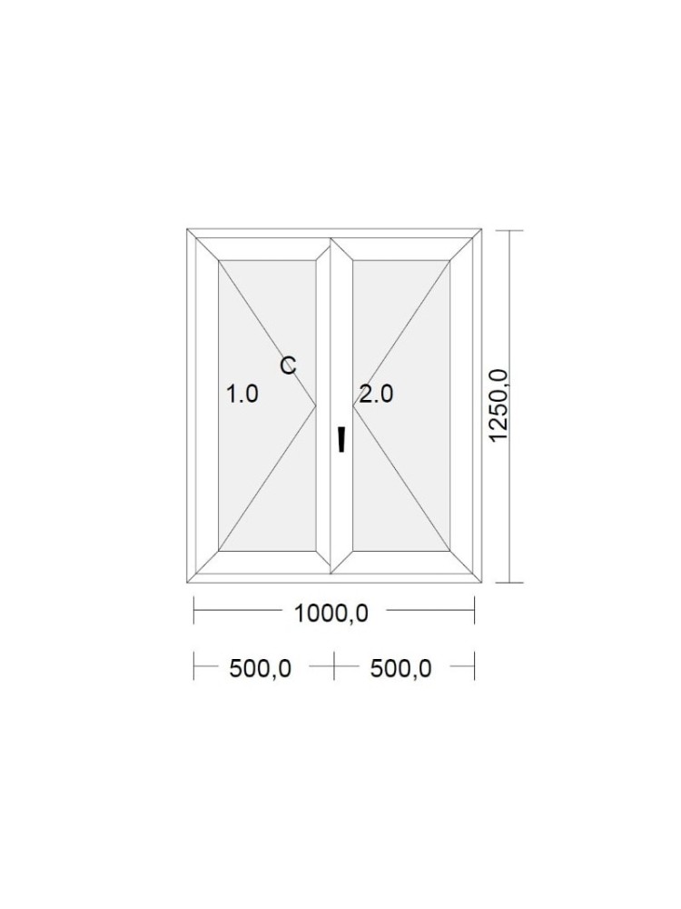 Fenêtre PVC 2 vantaux à la française blanche pour tableau 125 x 100 cm