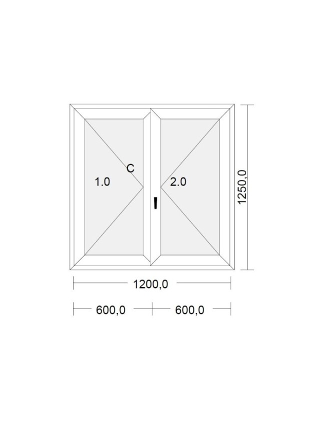 Fenêtre PVC 2 vantaux à la française blanche pour tableau 125 x 120 cm