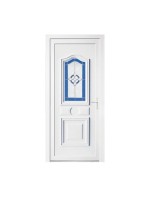 Porte d’entrée PVC INGRID – Gamme Tradition – Panneau mouluré & vitrage décoratif vitrail