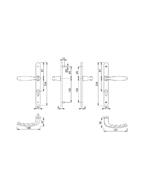 Double béquille blanche pour ouvrant 70 mm sans cylindre