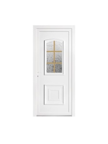 Porte d’entrée PVC BIRDY Vitrée – Panneau mouluré, vitrage Delta & croisillons – Gamme Élégance Tradition