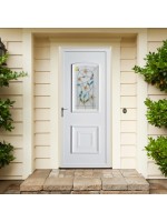 Porte d’entrée PVC BIRDY Rose – Panneau mouluré & vitrail floral – Gamme Élégance Tradition