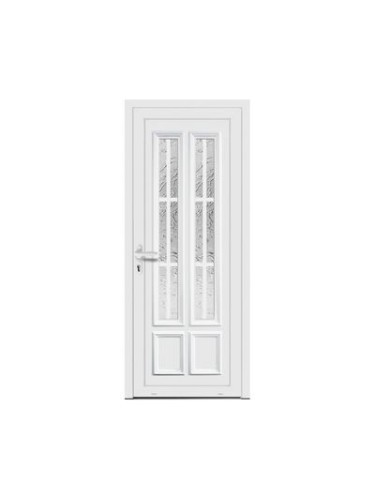 Porte d’entrée PVC KATY Vitrée – Panneau mouluré & vitrage Delta – Gamme Élégance Tradition