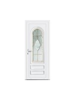 Porte d’entrée PVC MOLY Vitrail Modèle A – Panneau mouluré & véritable vitrail – Gamme Élégance Tradition