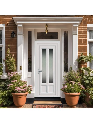 Porte d’entrée PVC KATY Vitrée – Panneau mouluré & vitrage Delta – Gamme Élégance Tradition