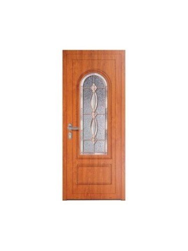 Porte d’entrée PVC MOLY Vitrail Modèle B – Panneau mouluré & véritable vitrail – Gamme Élégance Tradition
