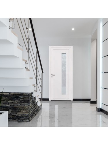 Porte d’entrée PVC BELLA sur mesure – Vitrage grands carrés & option inox – Gamme Élégance
