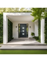 Porte d’entrée PVC CARELIA sur mesure – Insert carré centré & option inox – Gamme Élégance