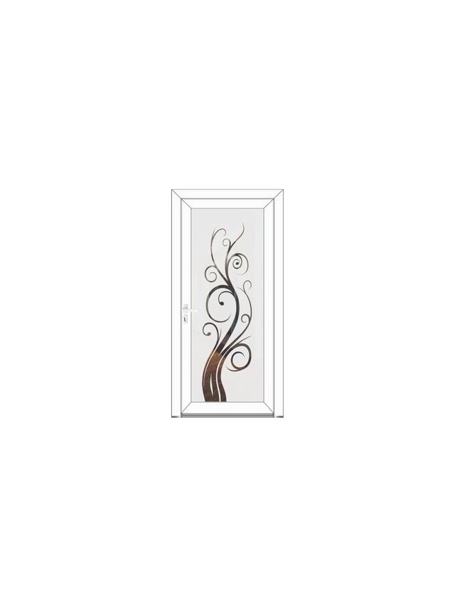 Porte d’entrée PVC ROMANE Style Glass – Vitrage dépoli motif plante tortueuse – Gamme Élégance Style Glass