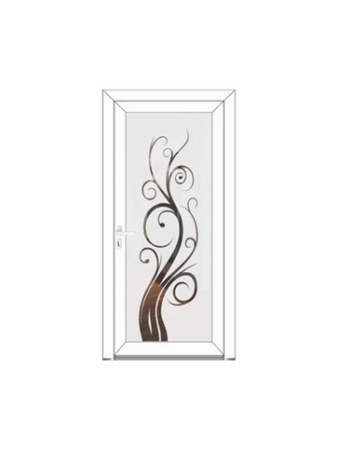 Porte d’entrée PVC ROMANE Style Glass – Vitrage dépoli motif plante tortueuse – Gamme Élégance Style Glass